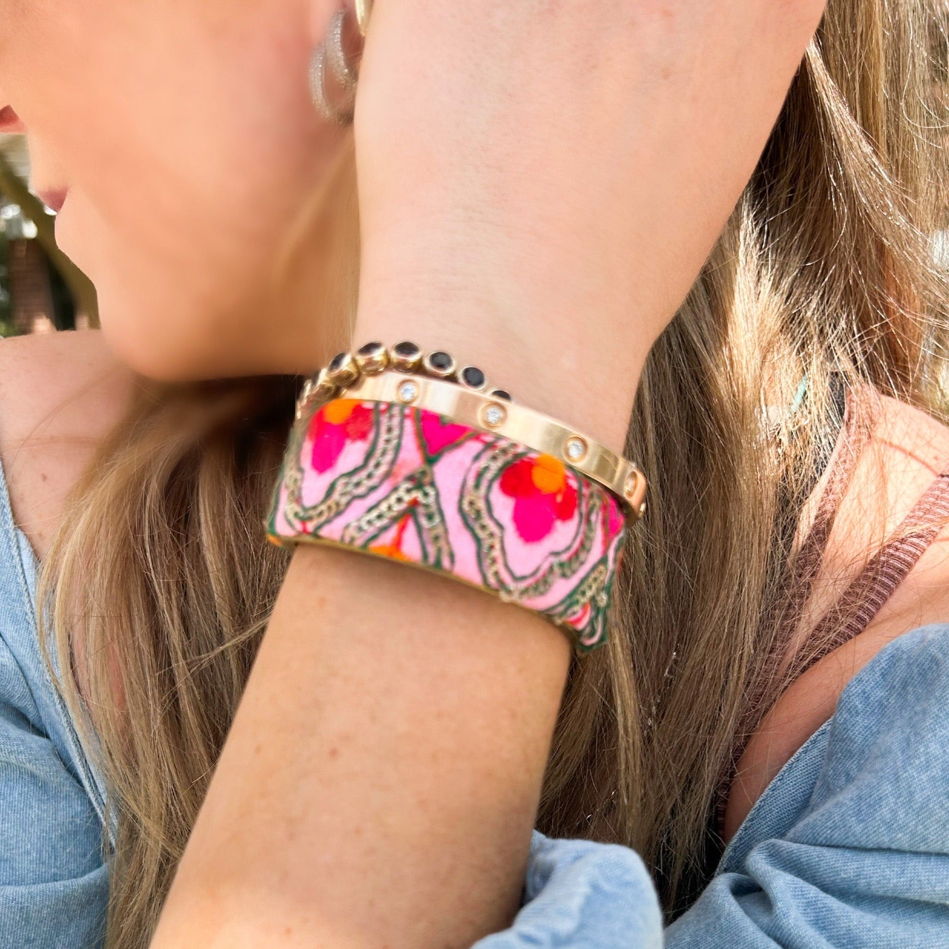 Fiona - Vintage Multi-Colored Brass Cuff Bracelet