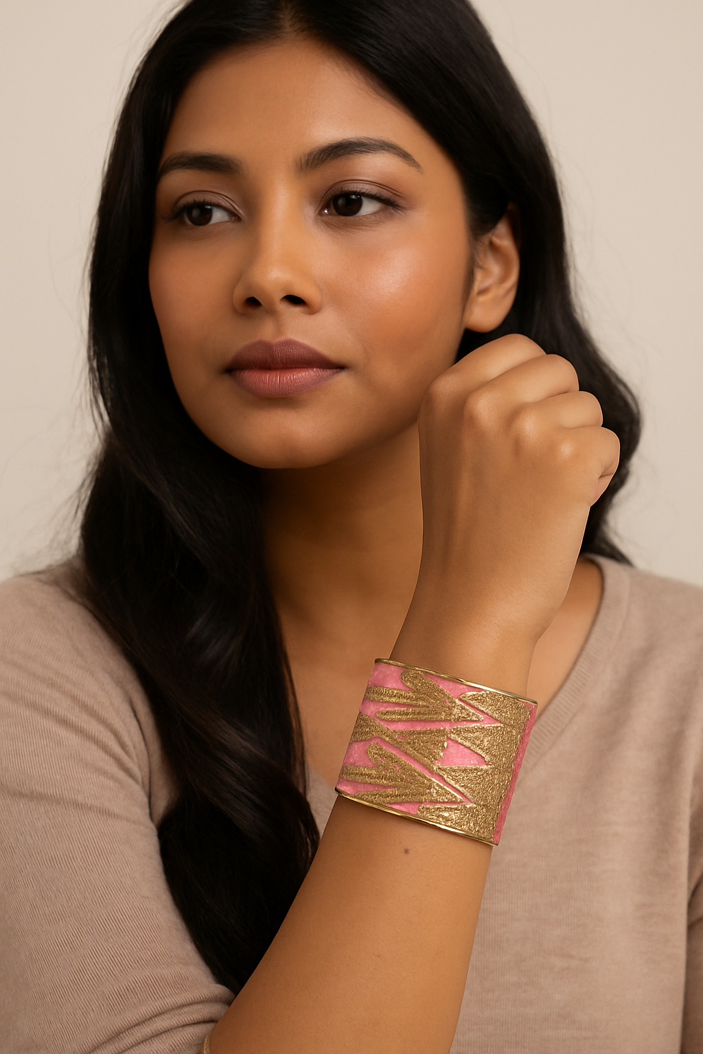 Artistic Angles - Custom Stamped Cuff Bracelet , Gold Triangle Patterned