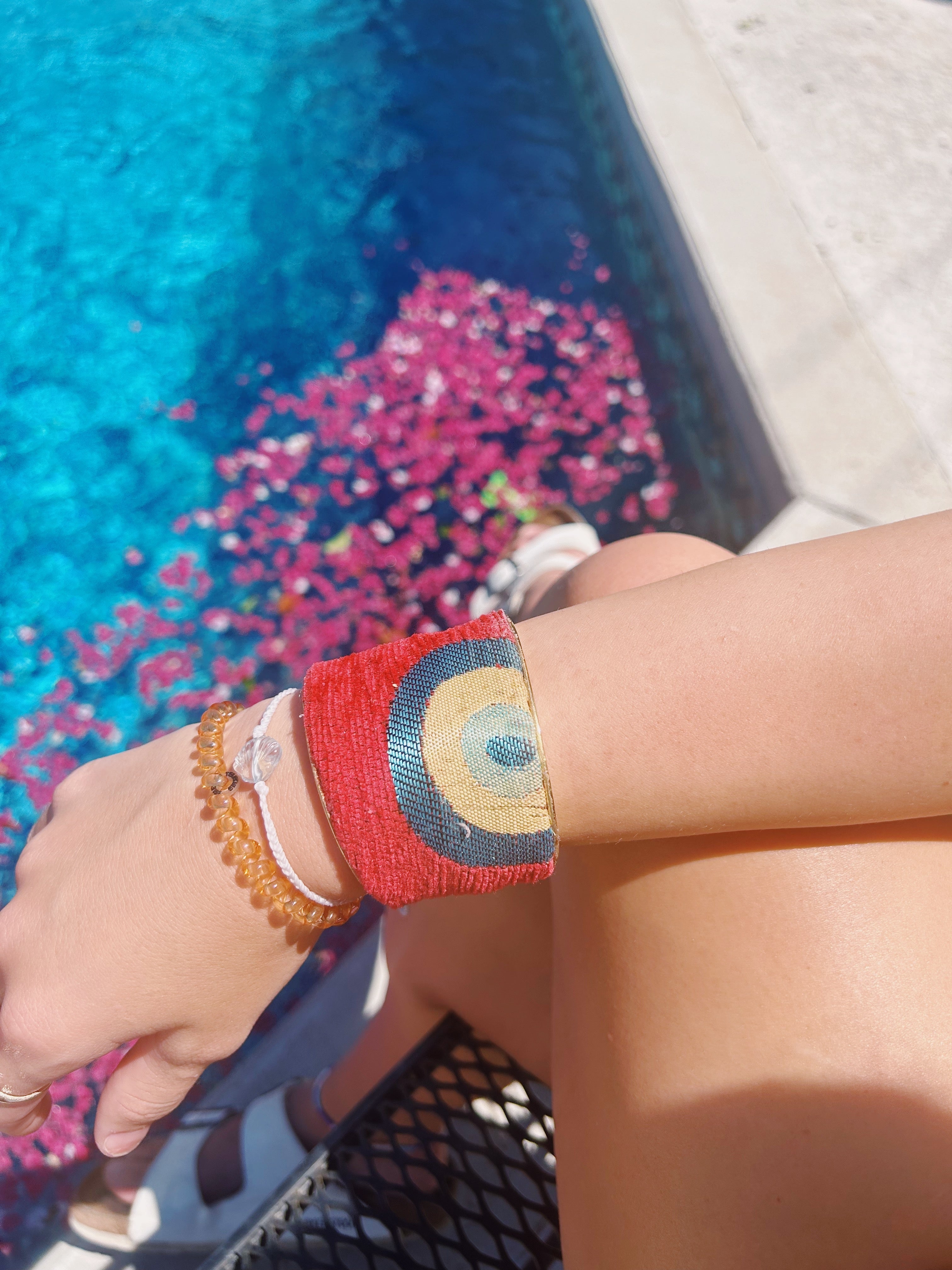Indiana - Red-Colored Custom Stamped Brass Cuff Bracelet