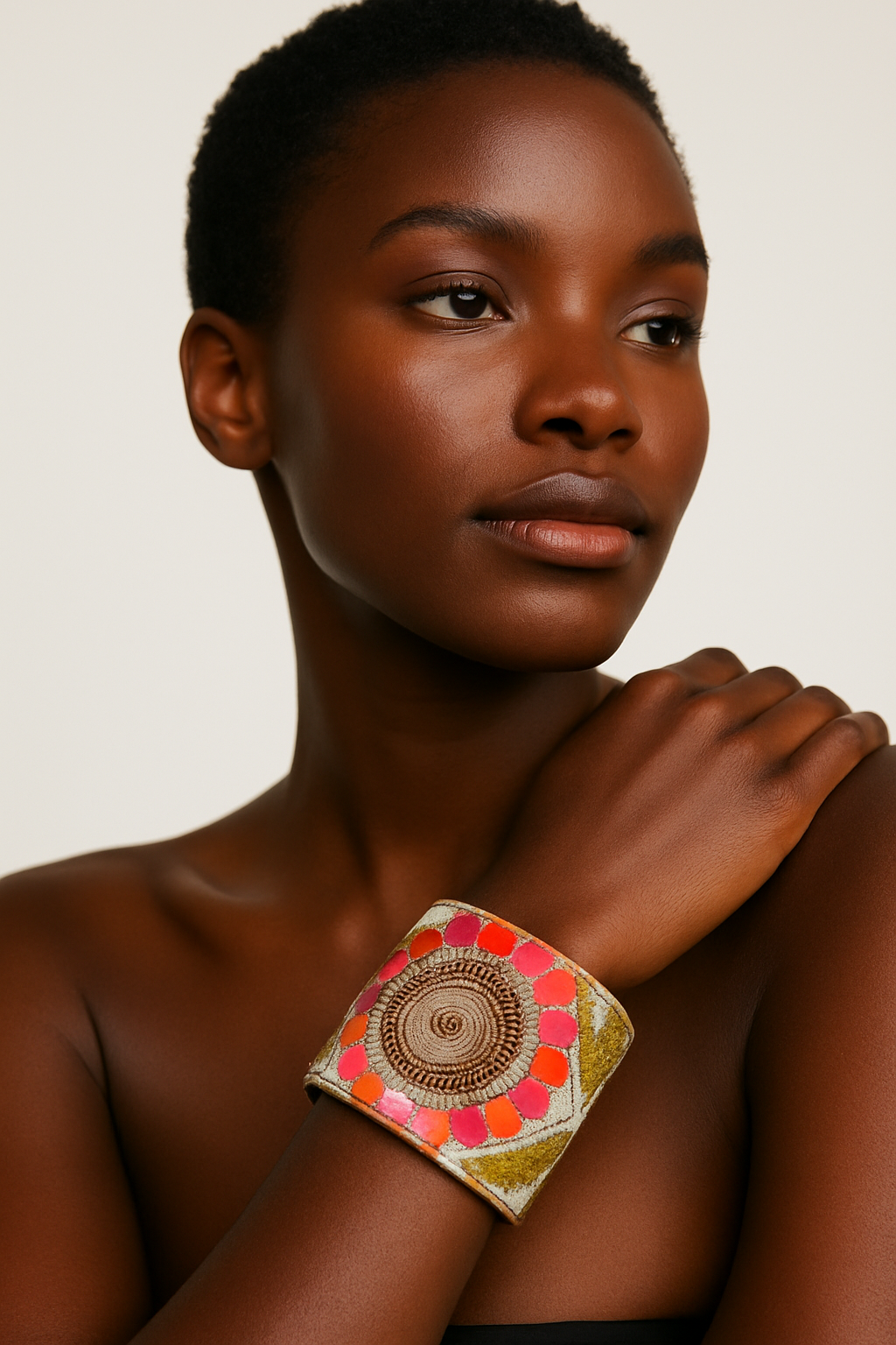 Angela Statement Floral Cuff Bracelet – Neon Pink & Orange Embroidery on Mint Green Fabric