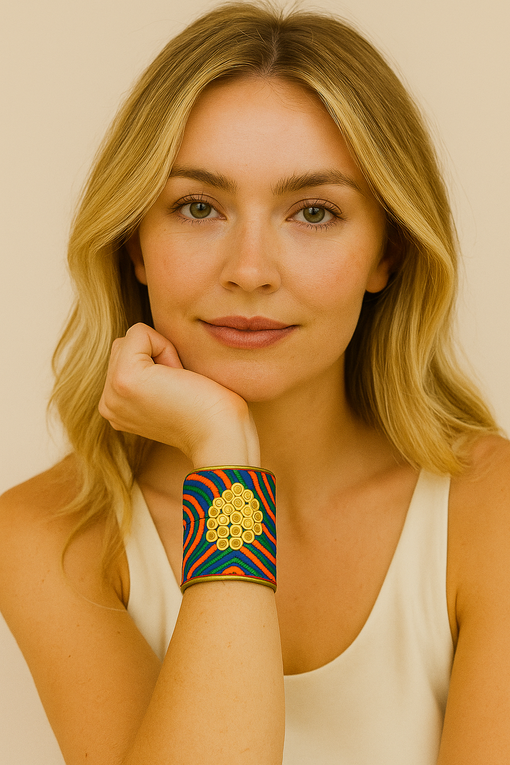 Futuristic Flare - Vintage Multi-Colored Custom Stamped Brass Bracelet Cuff