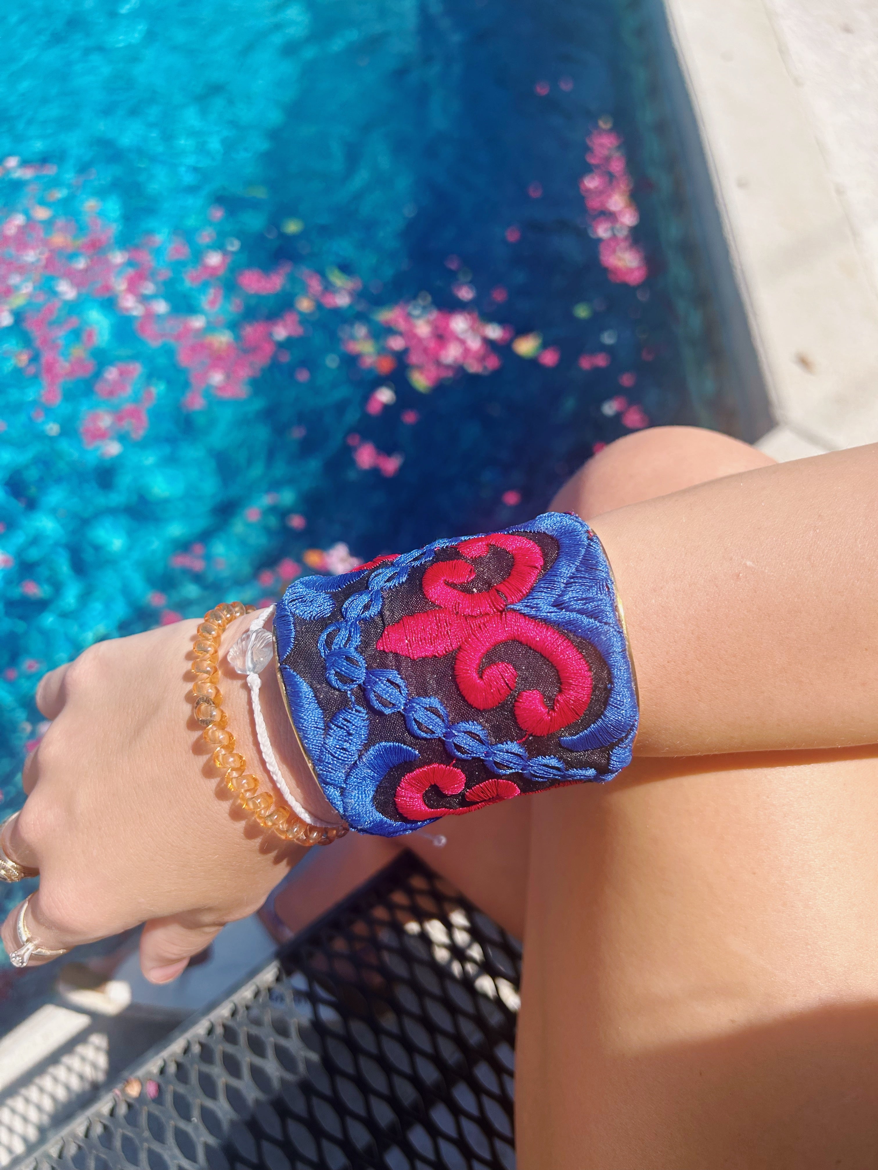 Ciara - Pink & Blue Custom Stamped Brass Bracelet Cuff