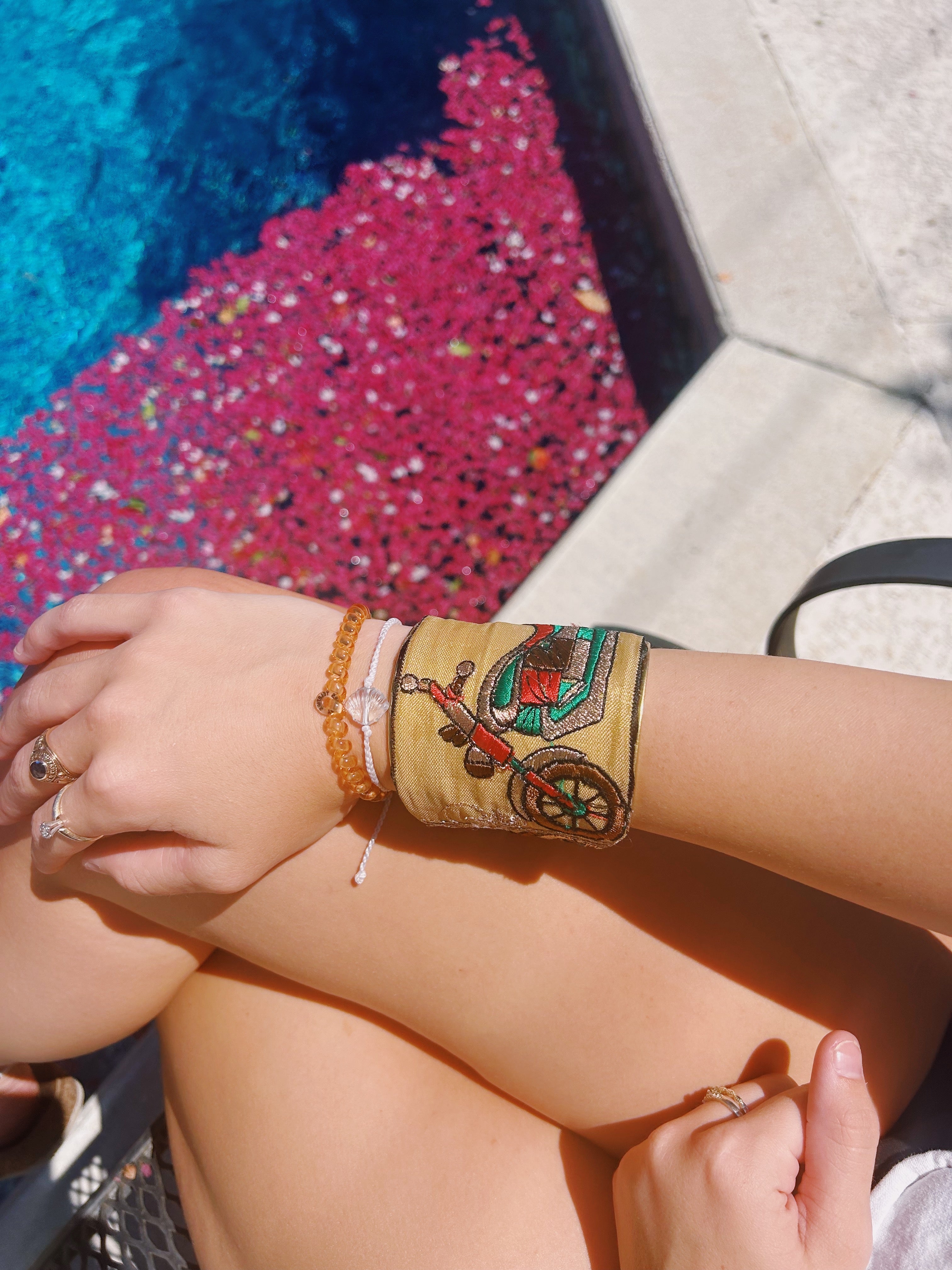 Fillipa - Soft Yellow Bicycle Custom Stamped Brass Bracelet Cuff