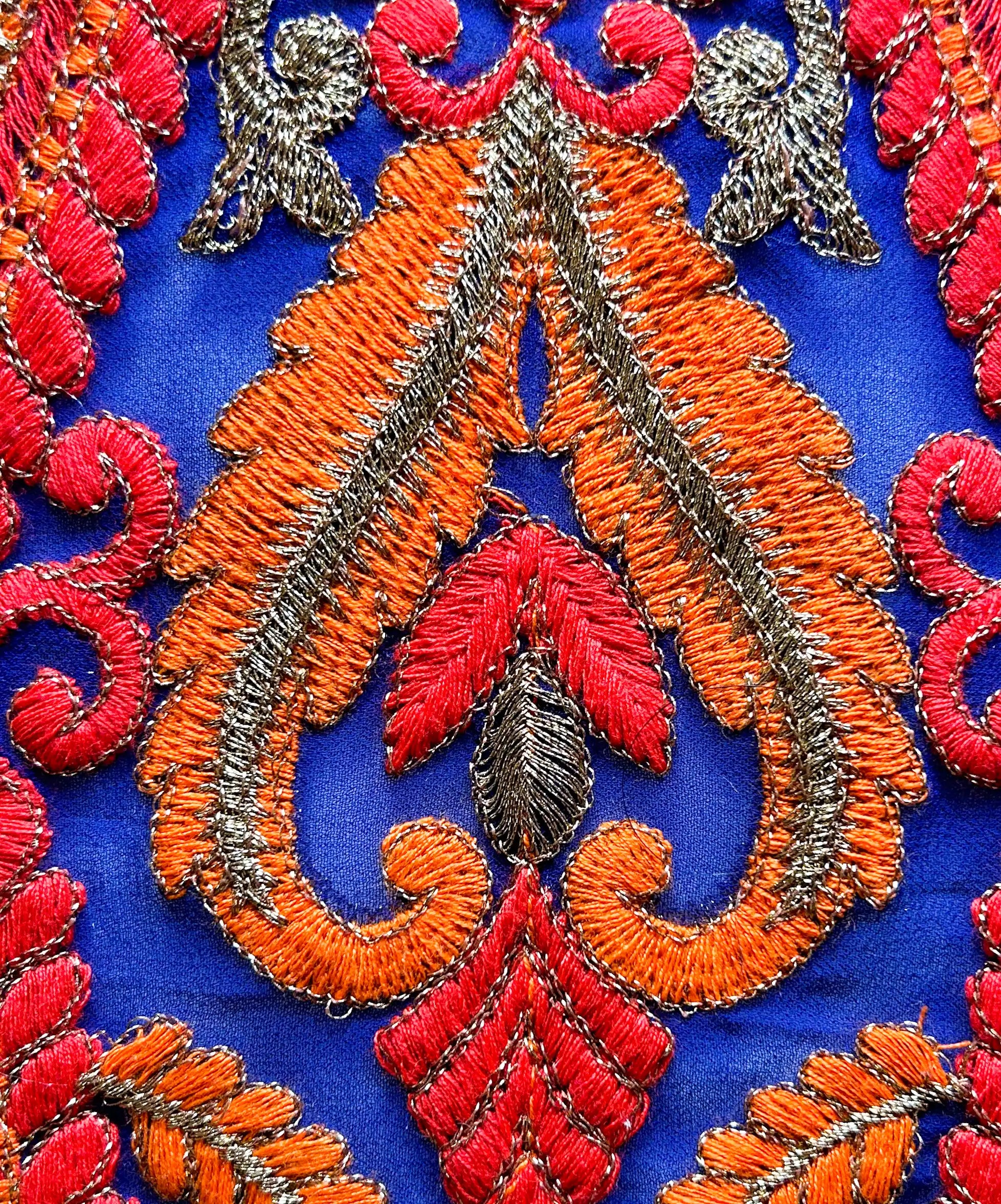 Asiah - Gold, Red & Orange Embroidered Custom Stamped Cuff Bracelet