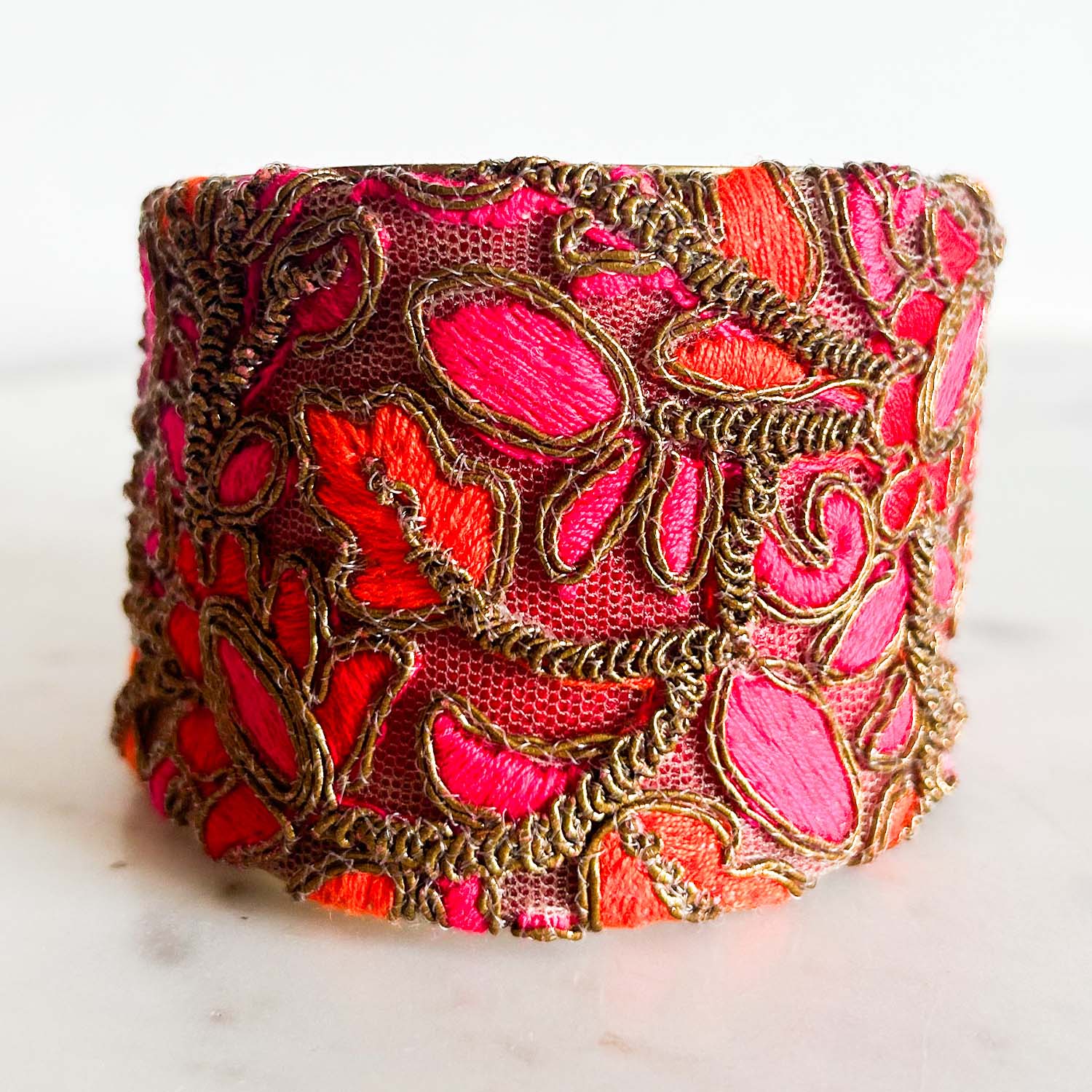 Autumn - Chic Pink & Orange Leaf Pattern Cuff Bracelet