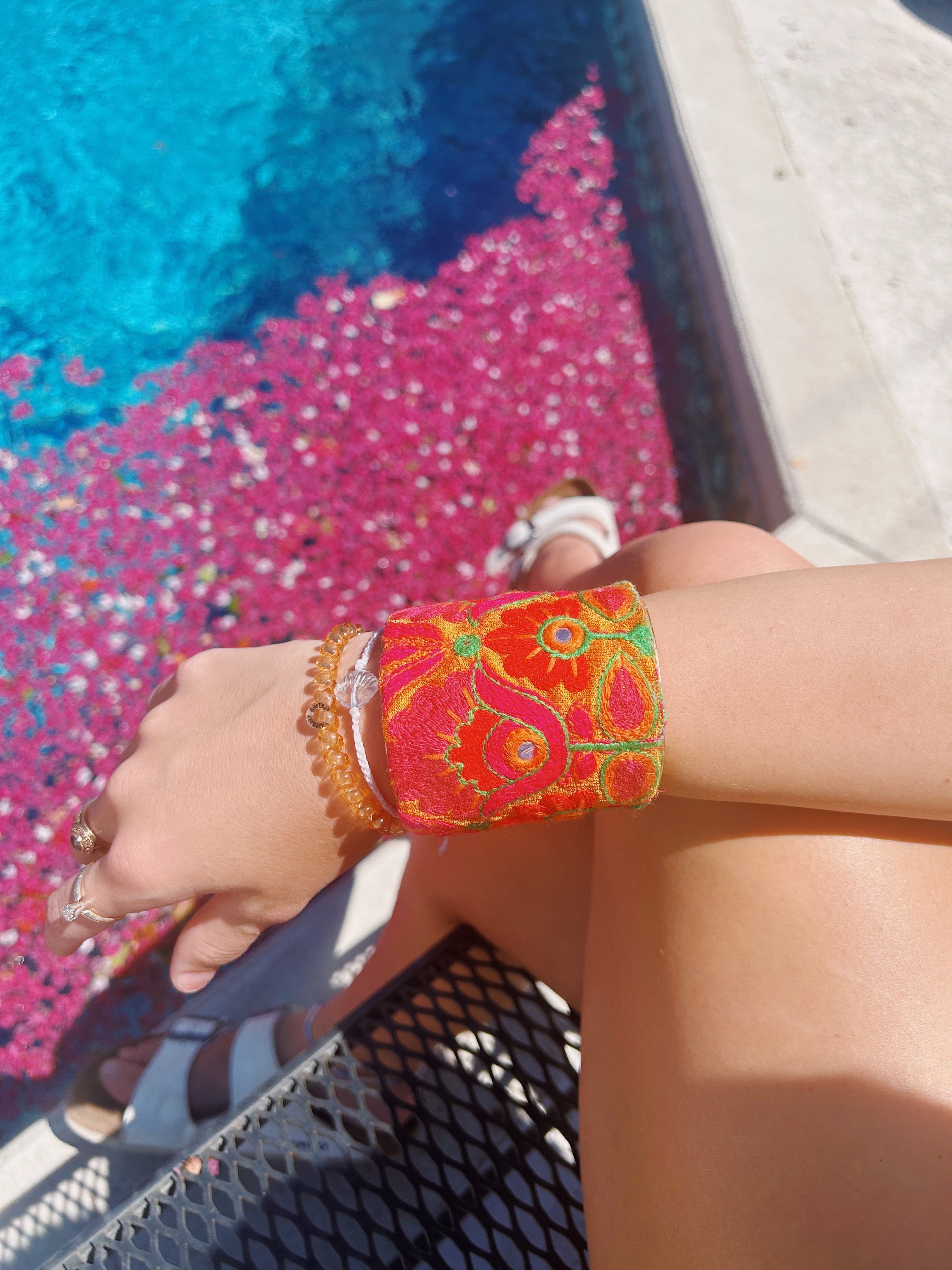 Christabel - Vibrant Pink Custom Stamped Brass Bracelet Cuff