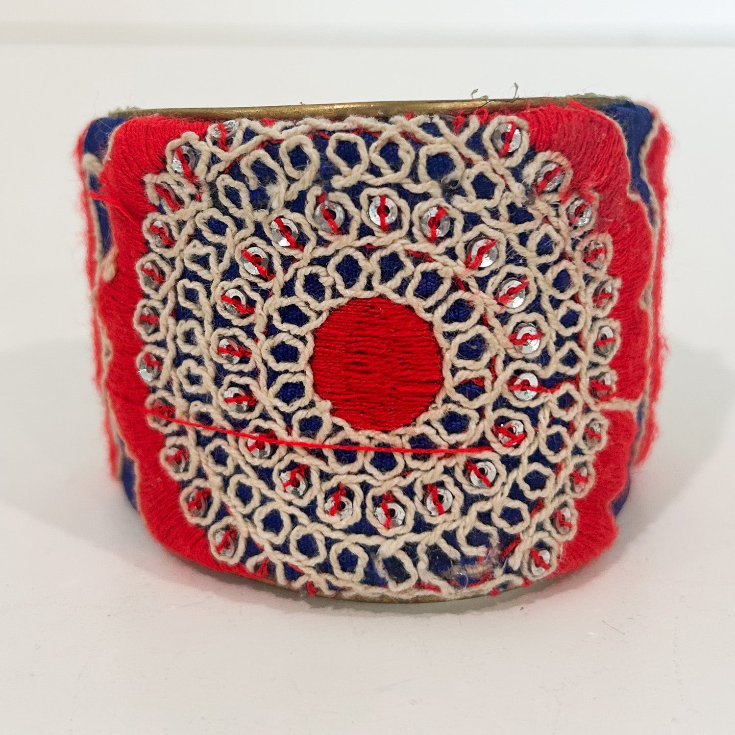Belle - Handmade Red & Blue Vintage Brass Cuff Bracelet