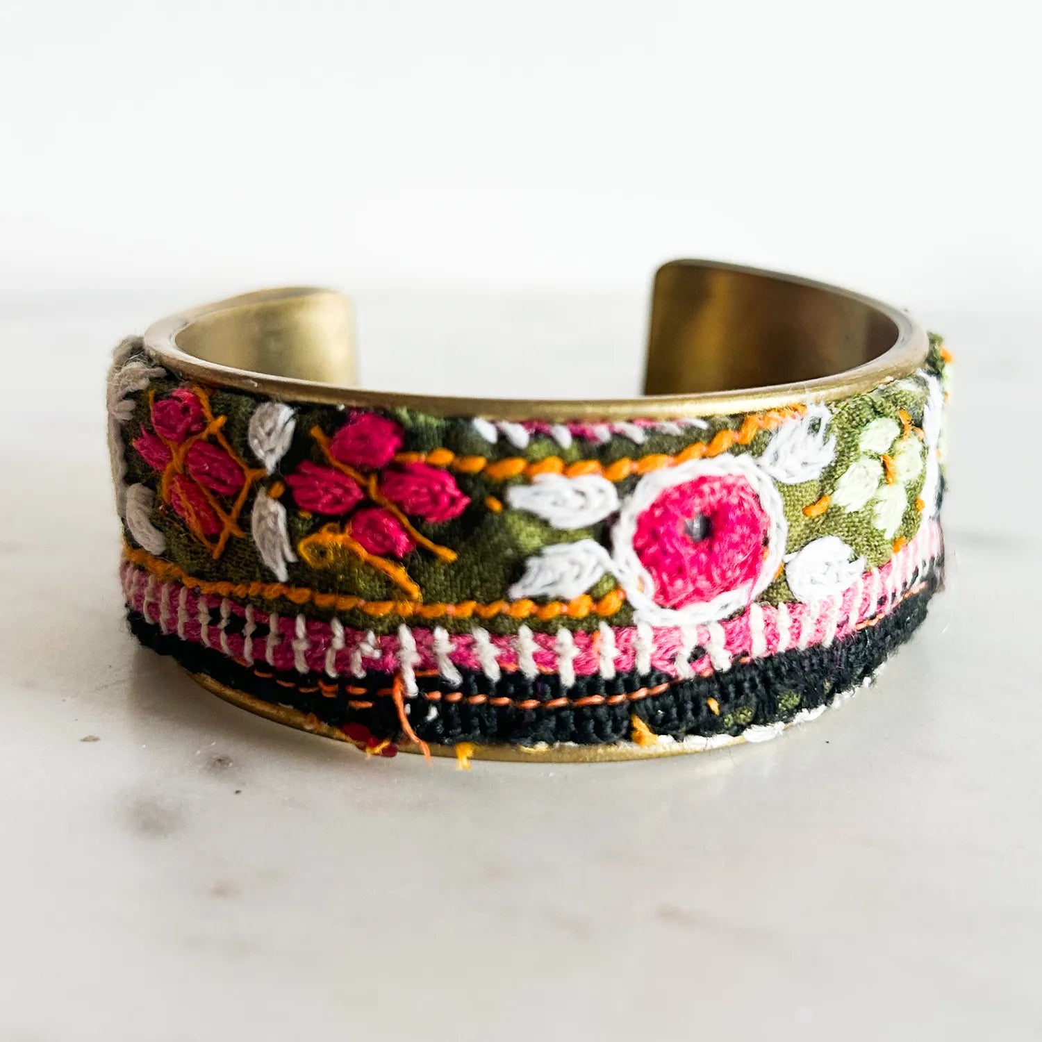 Gabriella - Vintage Multi-Colored Brass Cuff Bracelet