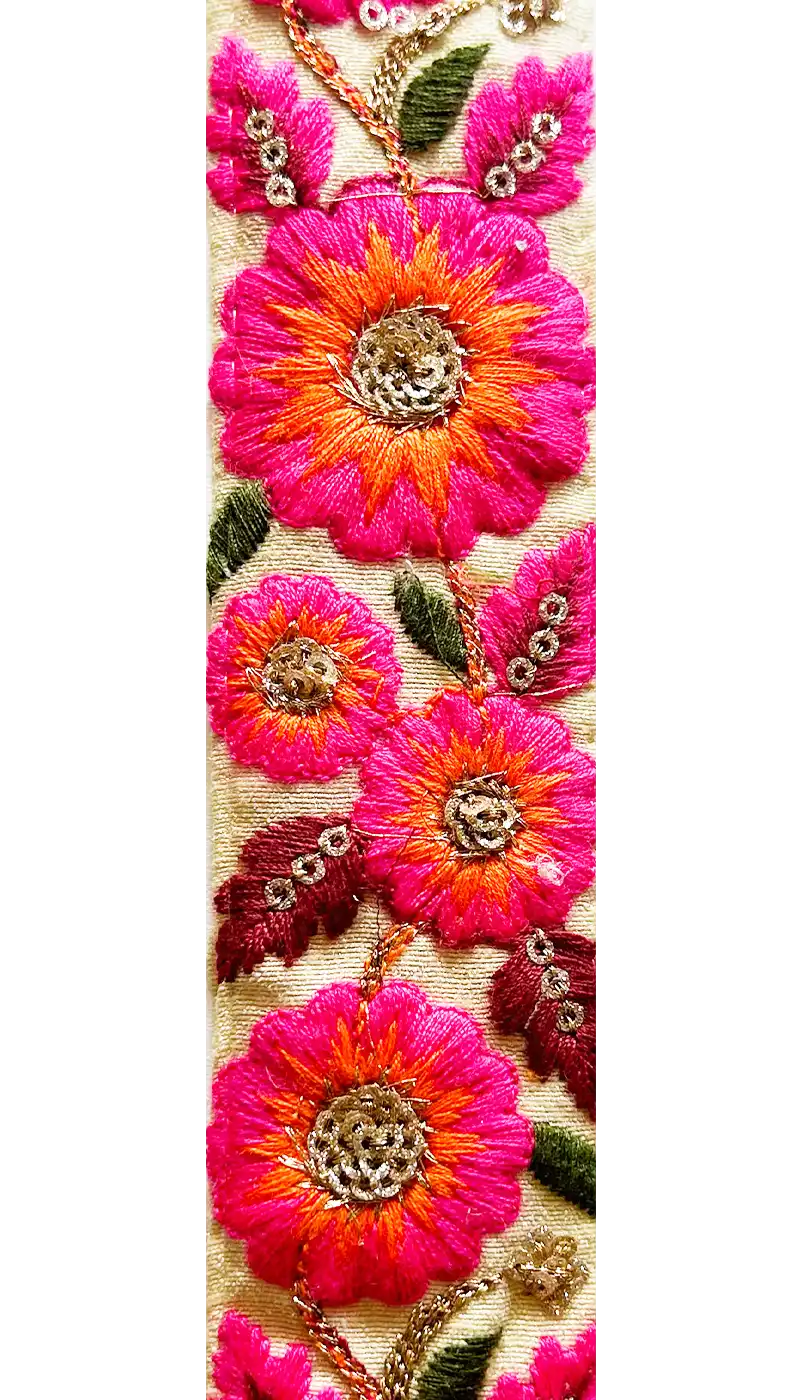 Gillian - Custom Stamped Pink Floral Brass Bracelet Cuff