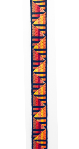 Native Indian inspired cuff bracelet featuring vibrant red, yellow, and black geometric fabric patterns, showcasing traditional Native Indian artistry and design.