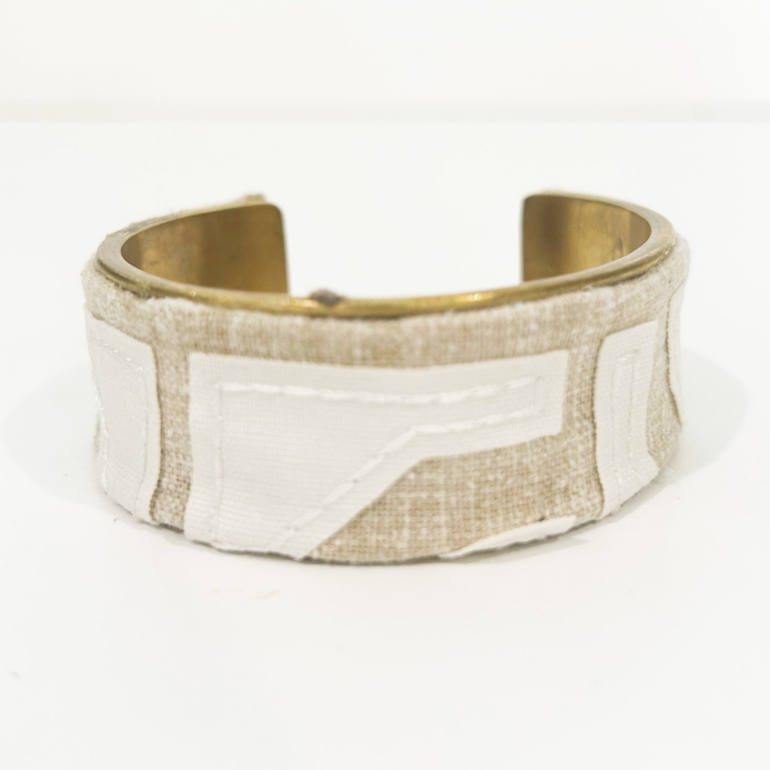 Ivy - White & Natural Geometric Brass Cuff