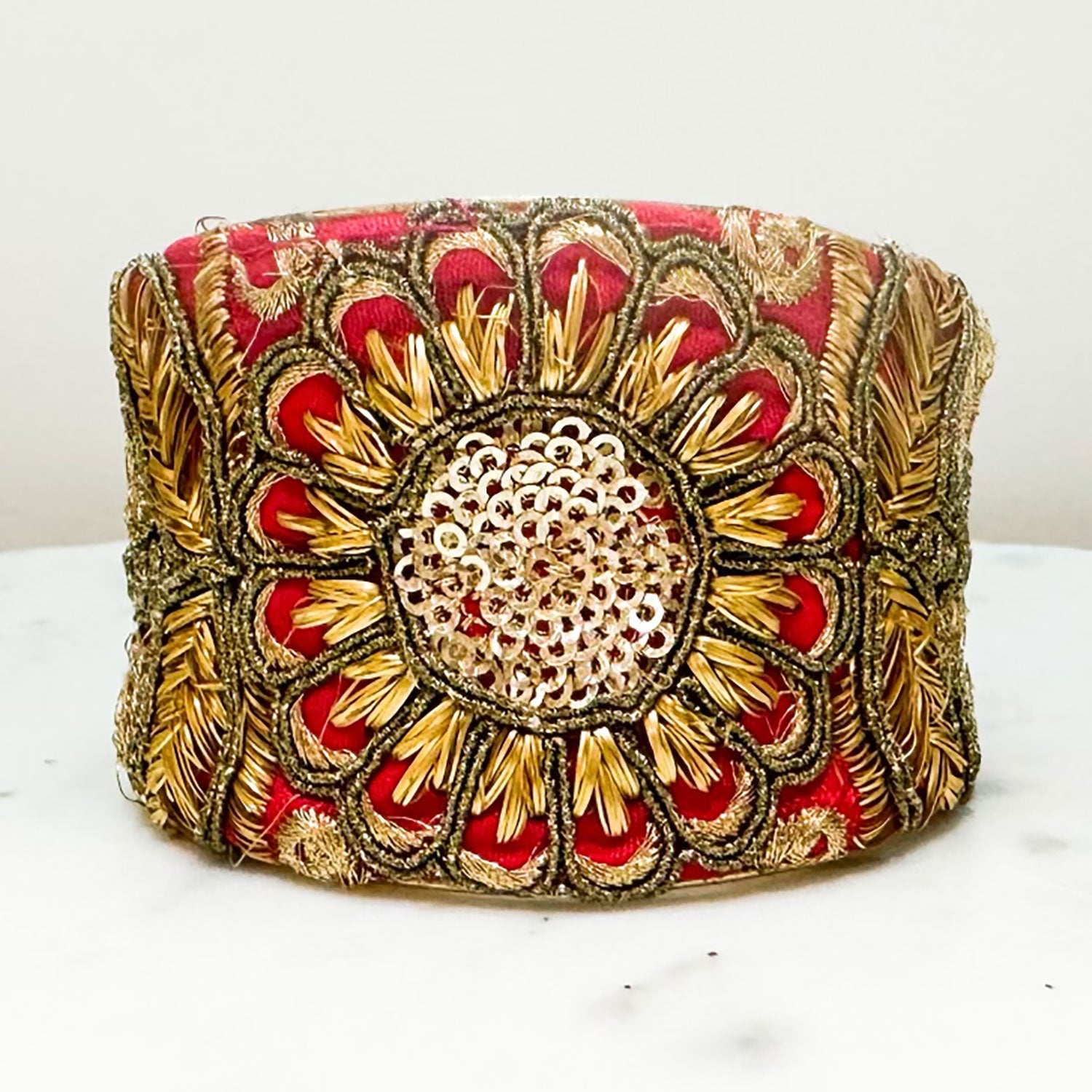 Yuri - Red & Gold Sequined Cuff Bracelet