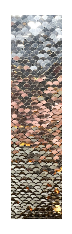 Handmade metallic sequin brass cuff bracelet featuring silver, rose gold, and gold sequins. Customizable with fabric and embellishment options. Available in 1-inch, 2-inch, and 3-inch widths.