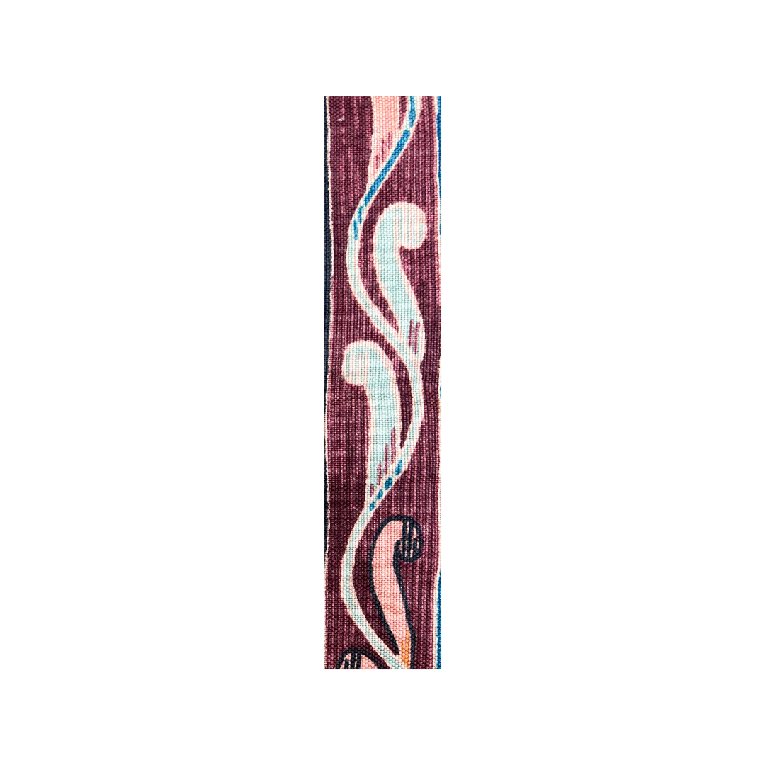 Sierra maroon cuff fabric – burgundy background with ivory and turquoise flowing pattern, ideal for artistic handmade cuffs.