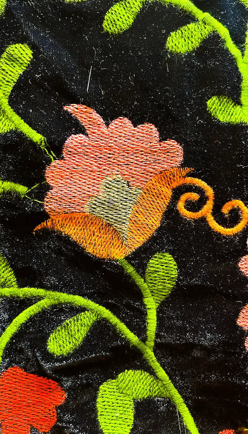 Handmade brass cuff bracelet featuring the Aurora floral fabric option, customizable with three additional fabric choices. Available in 1-inch, 2-inch, and 3-inch sizes.