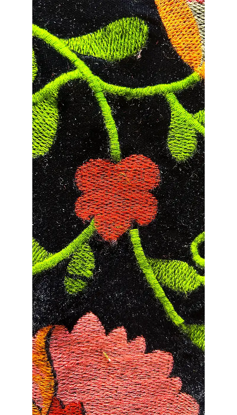 Handmade brass cuff bracelet featuring the Rose floral fabric option, customizable with three additional fabric choices. Available in 1-inch, 2-inch, and 3-inch sizes.