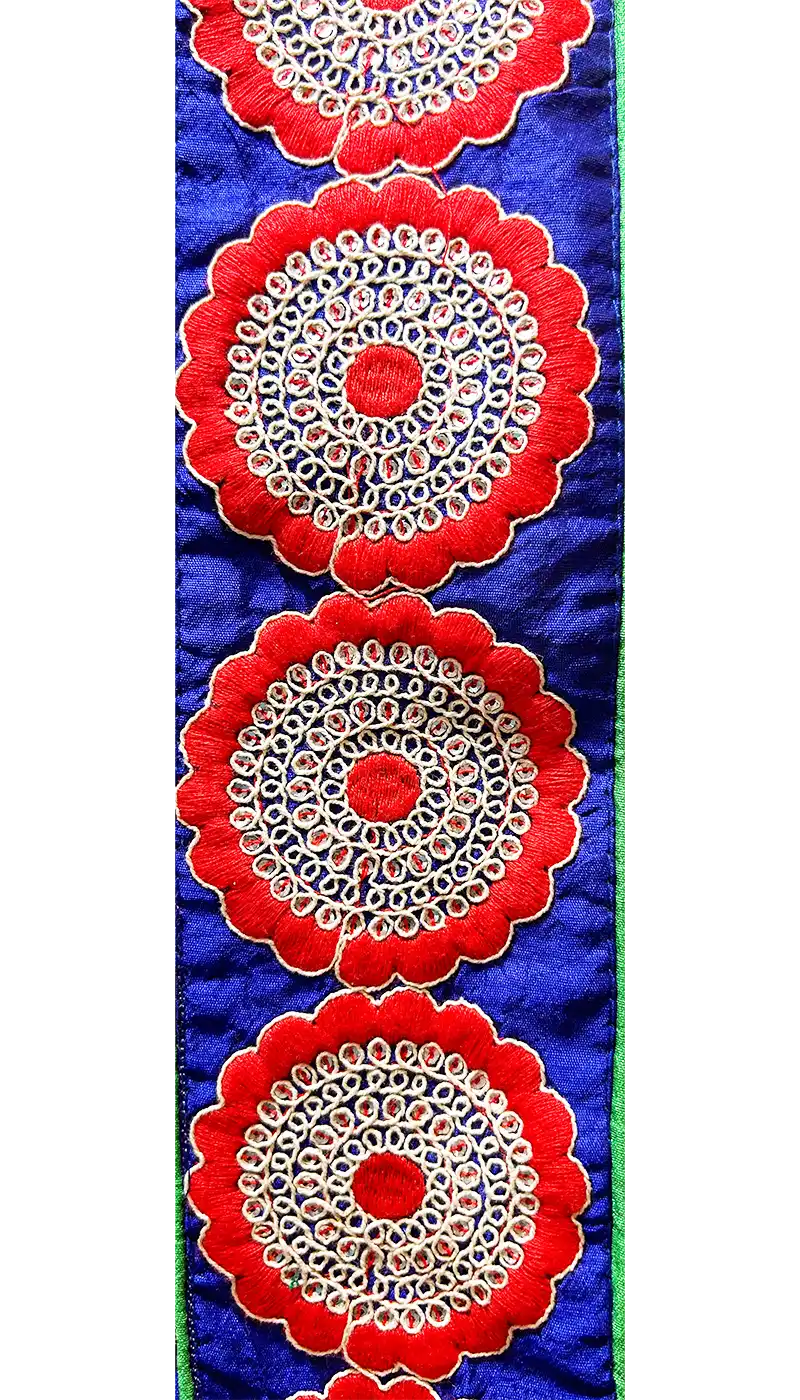 Belle - Red & Blue Embroidered Custom Stamped Cuff Bracelet