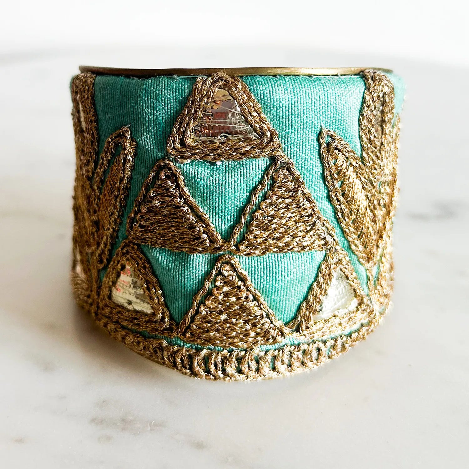 Bora - Green & Gold Brass Cuff Bracelet