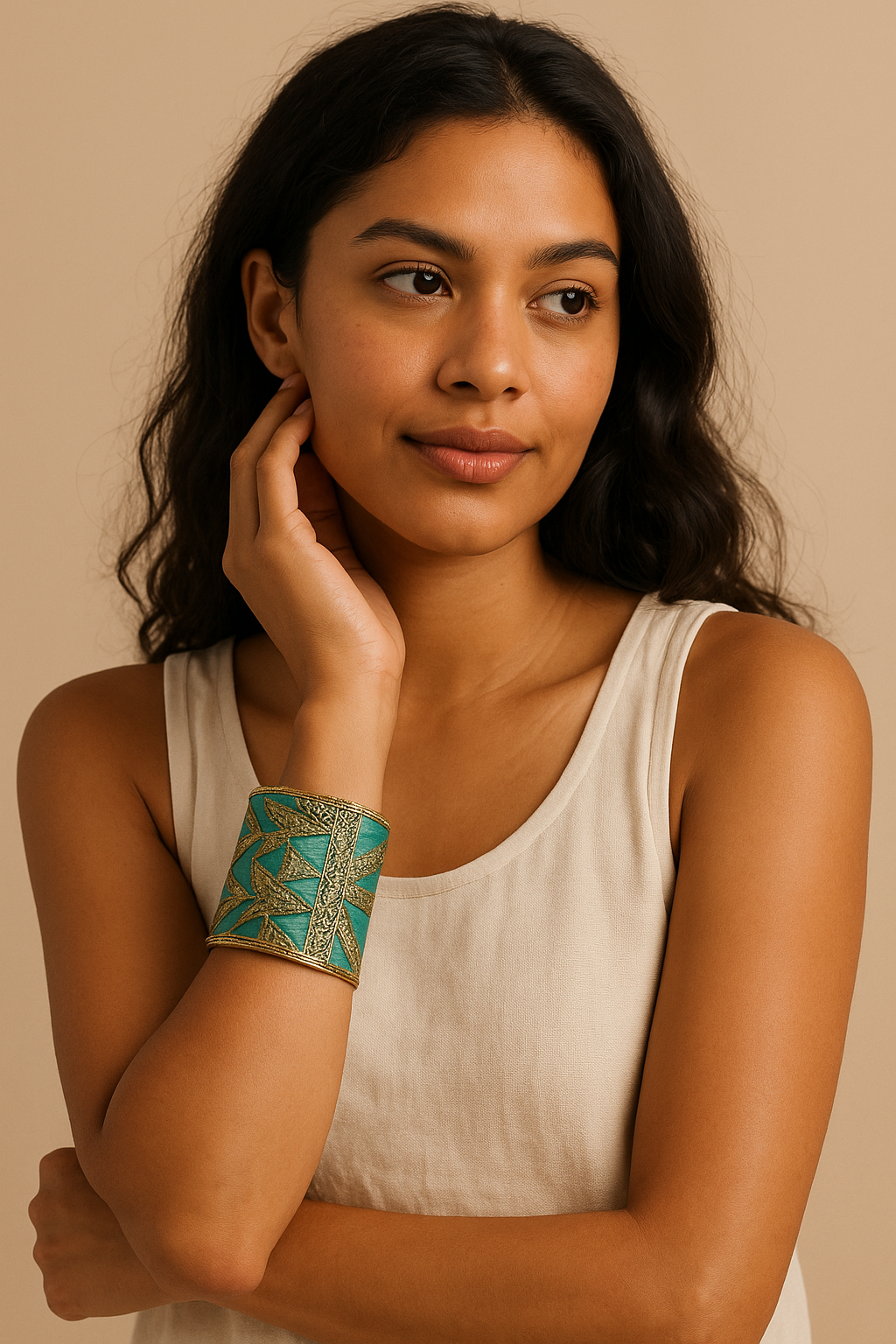 Artistic Angles - Custom Stamped Cuff Bracelet , Gold Triangle Patterned
