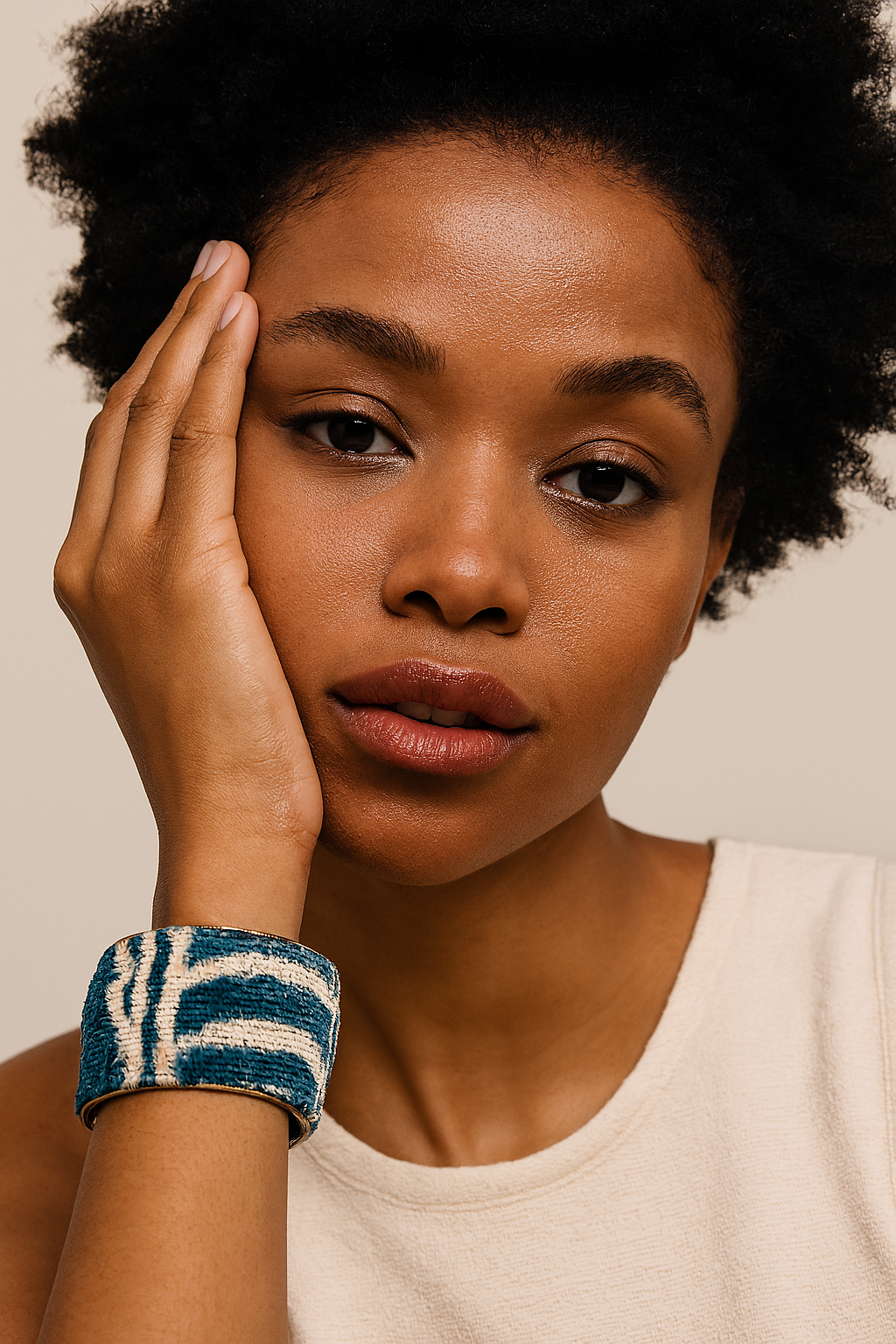 Kenji Textured Indigo Cuff Bracelet – Vintage-Inspired Blue & Ivory Fabric on Brass (1", 2", 3")