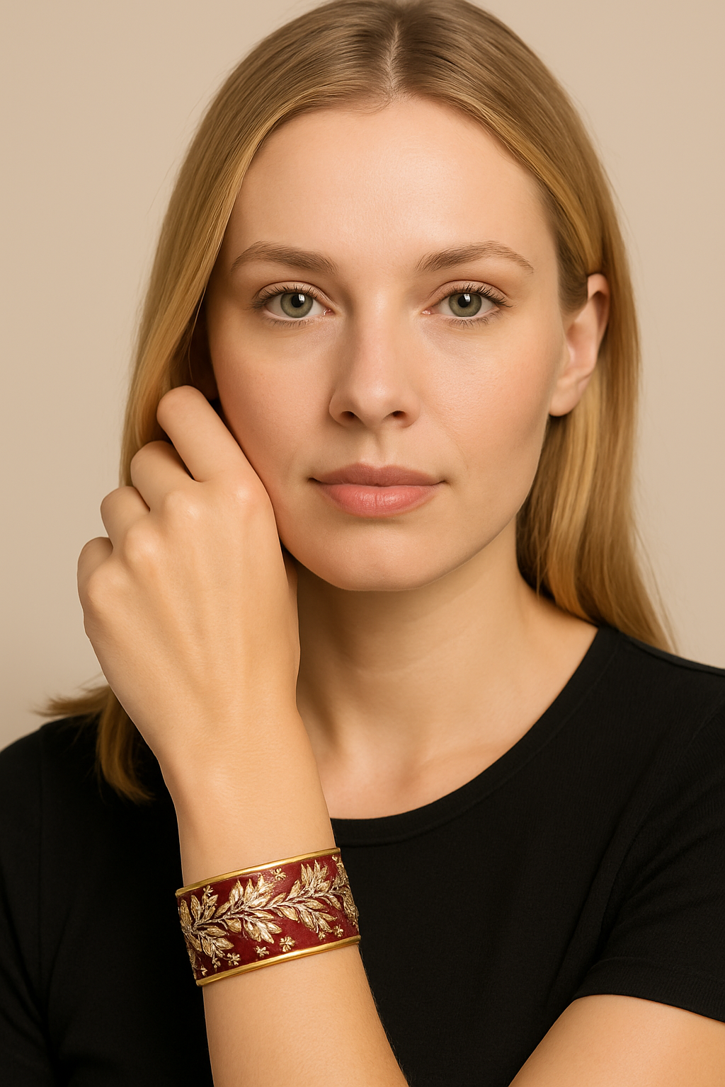 Guinevere - Customizable Delicate Floral Red Silk Cuff Bracelet