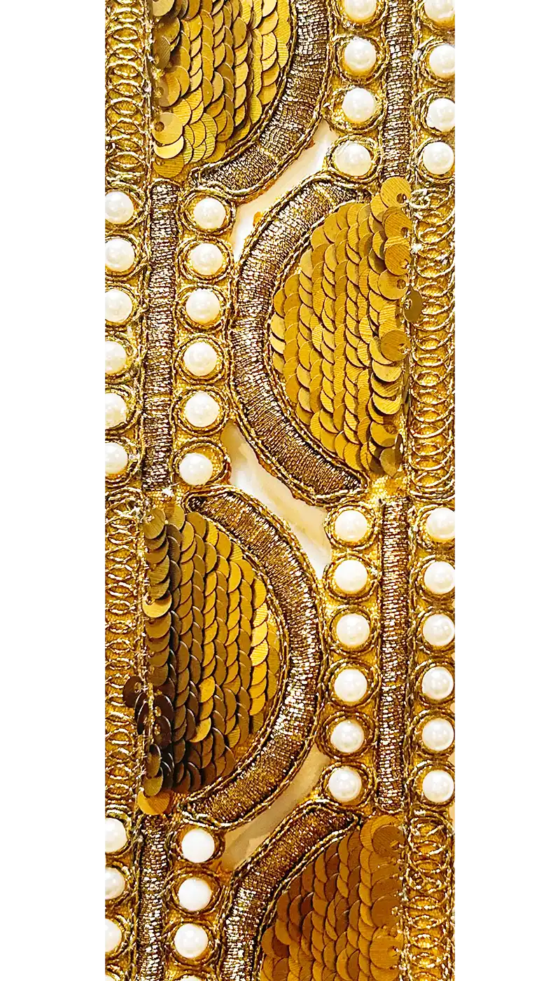 Greta - Vintage Gold & White Custom Stamped Brass Bracelet Cuff
