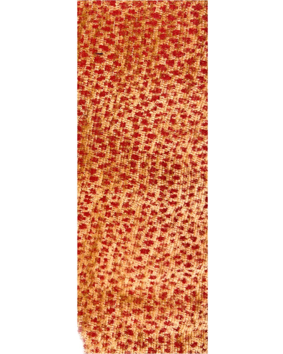 Close-up of Laszlo custom stamped cuff fabric – textured woven surface in rust red and beige tones with a grid-like pattern and plush finish, ideal for rustic brass jewelry.