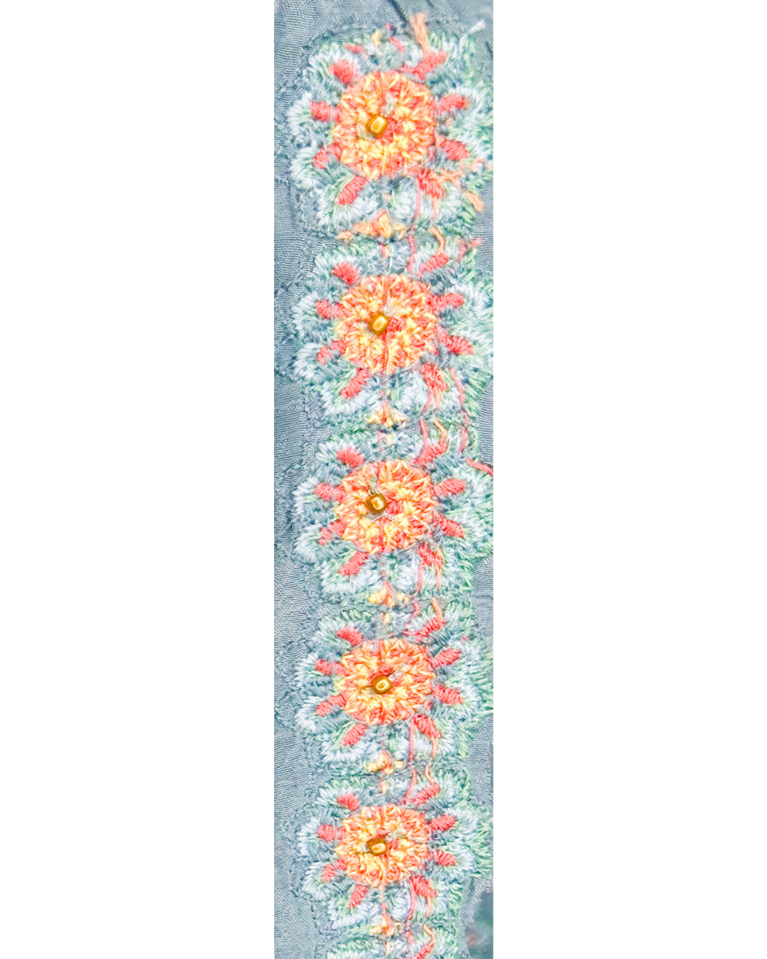 Lucienne 1-inch floral cuff bracelet – sage green fabric with blush and lavender flowers on Turkish brass, handmade by Redd Dott Jewelry.