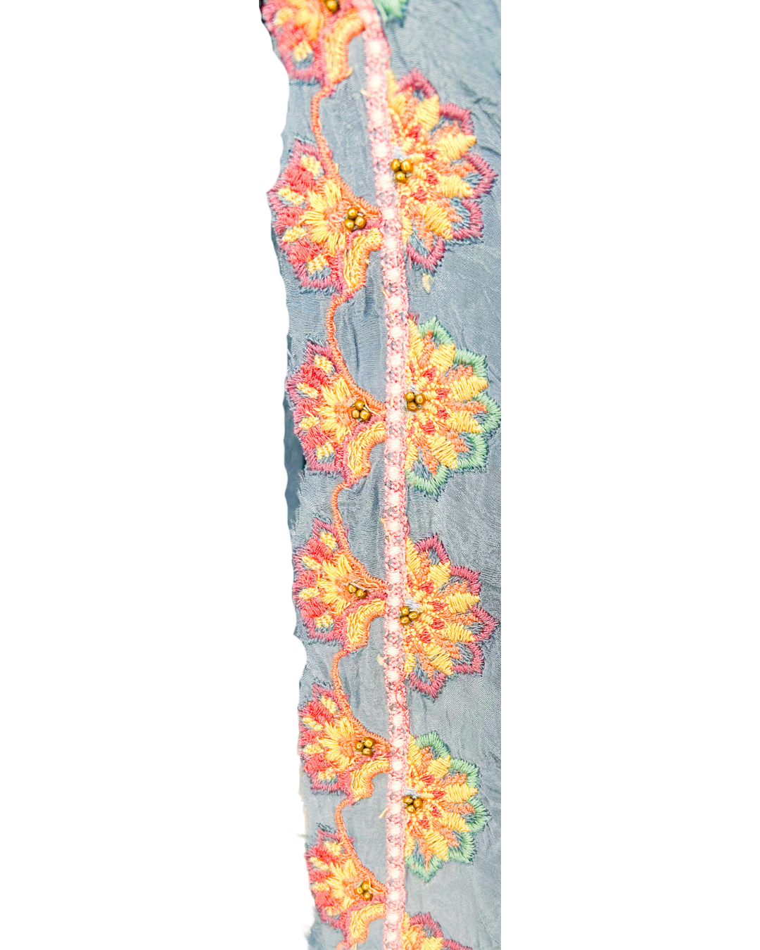 Lucienne 2-inch floral cuff bracelet – sage green woven fabric with blush and lavender botanical details on a handcrafted brass base, made by Redd Dott Jewelry.