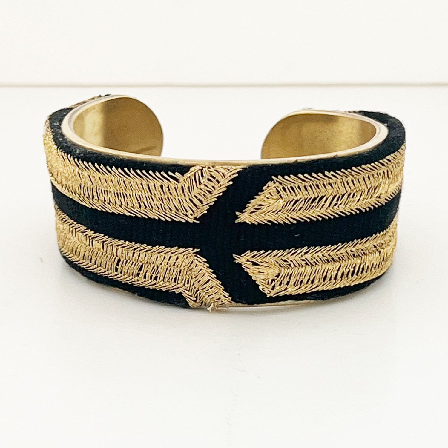 Elodie - Black, Cream, & Gold Brass Cuff Bracelet