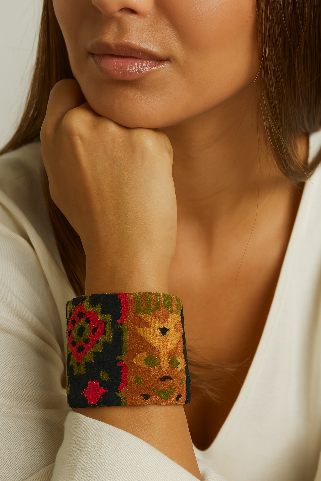 Isadora - Black and Orange Fur Geometric Cuff Bracelet