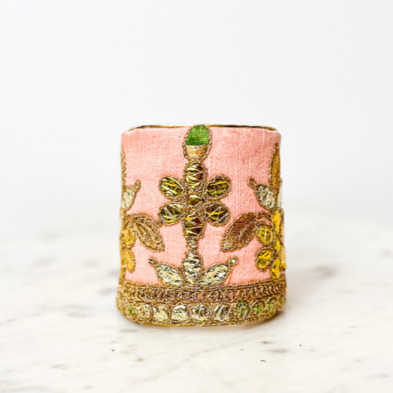 Amelia - Pink With Gold Floral Pattern Cuff Bracelet