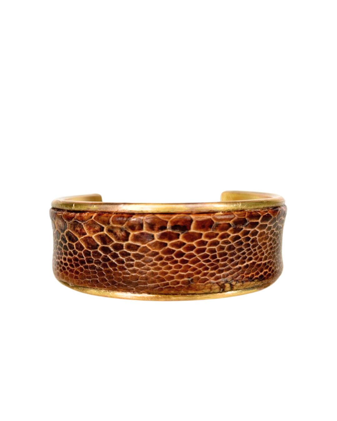 A stunning Redd Dott Jewelry cuff made from genuine ostrich skin, featuring its signature textured pattern. This nature-inspired jewelry piece blends organic beauty with bold design, creating a distinctive and elegant accessory.