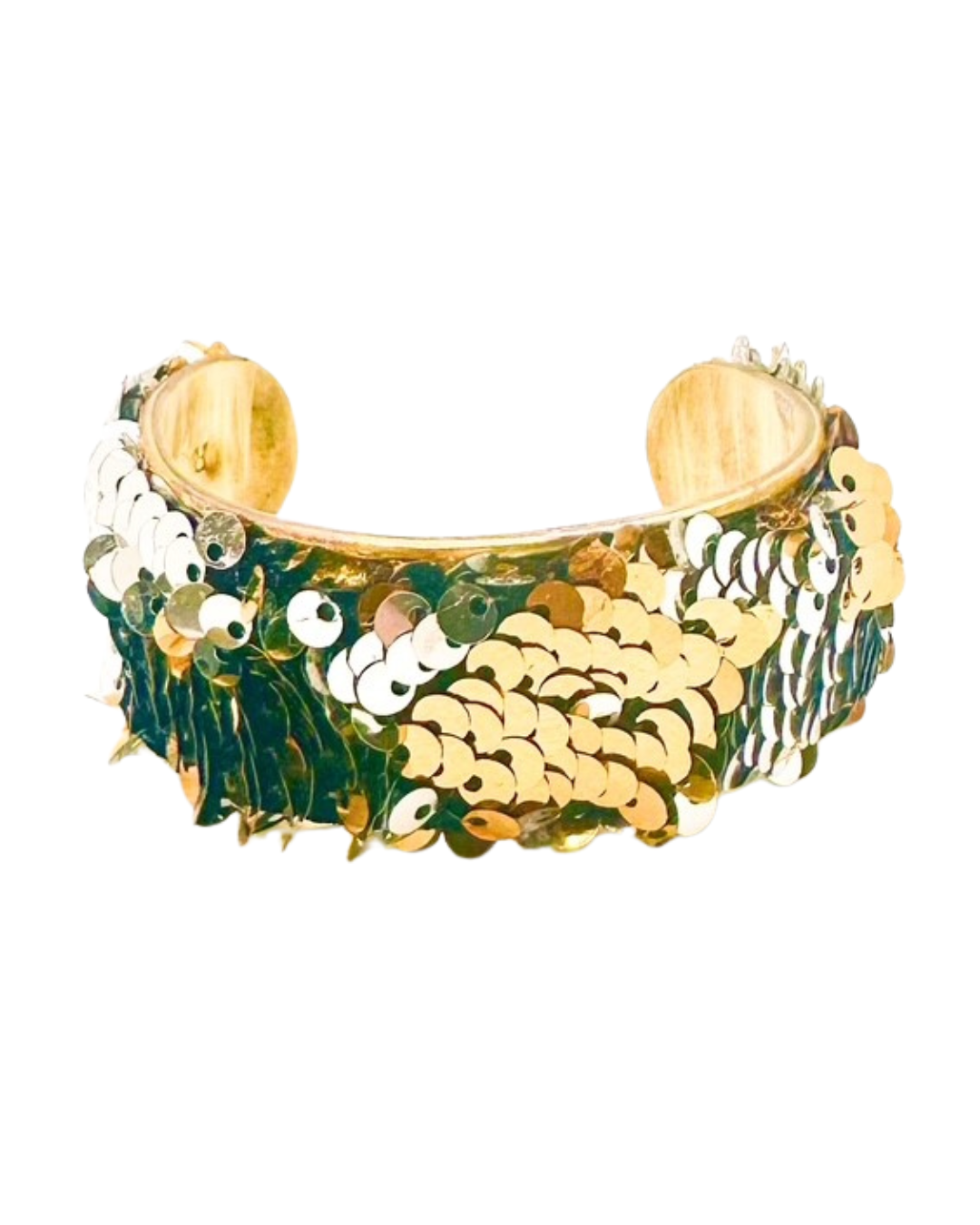 Queen of Mardi Gras Green and Gold Sequin Cuff Bracelet