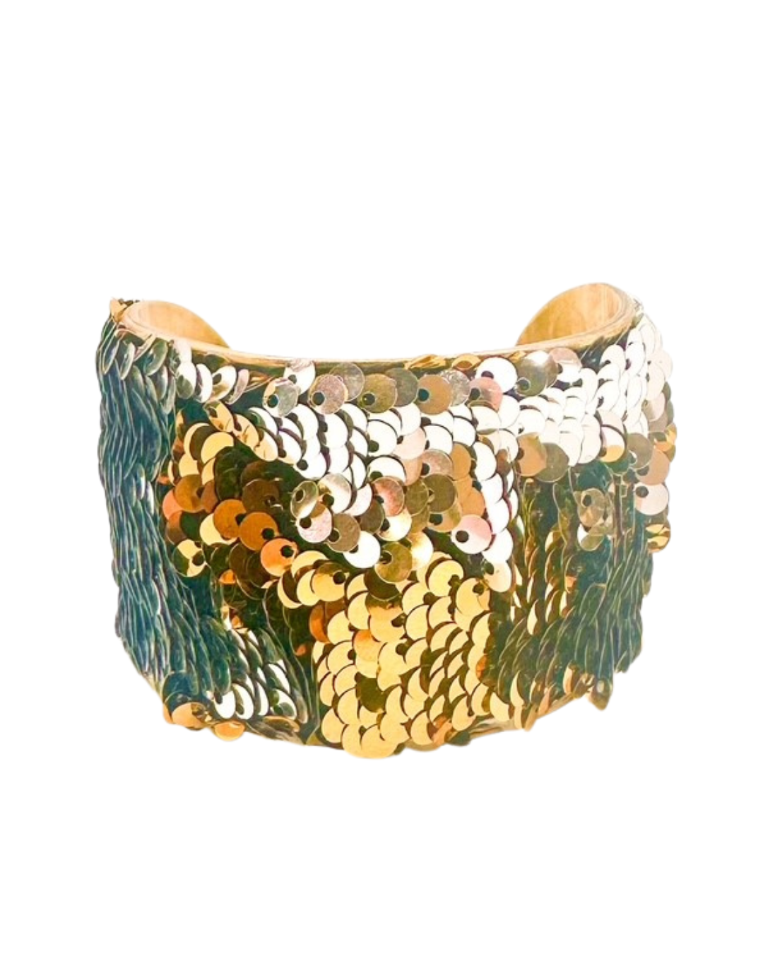 Queen of Mardi Gras Green and Gold Sequin Cuff Bracelet