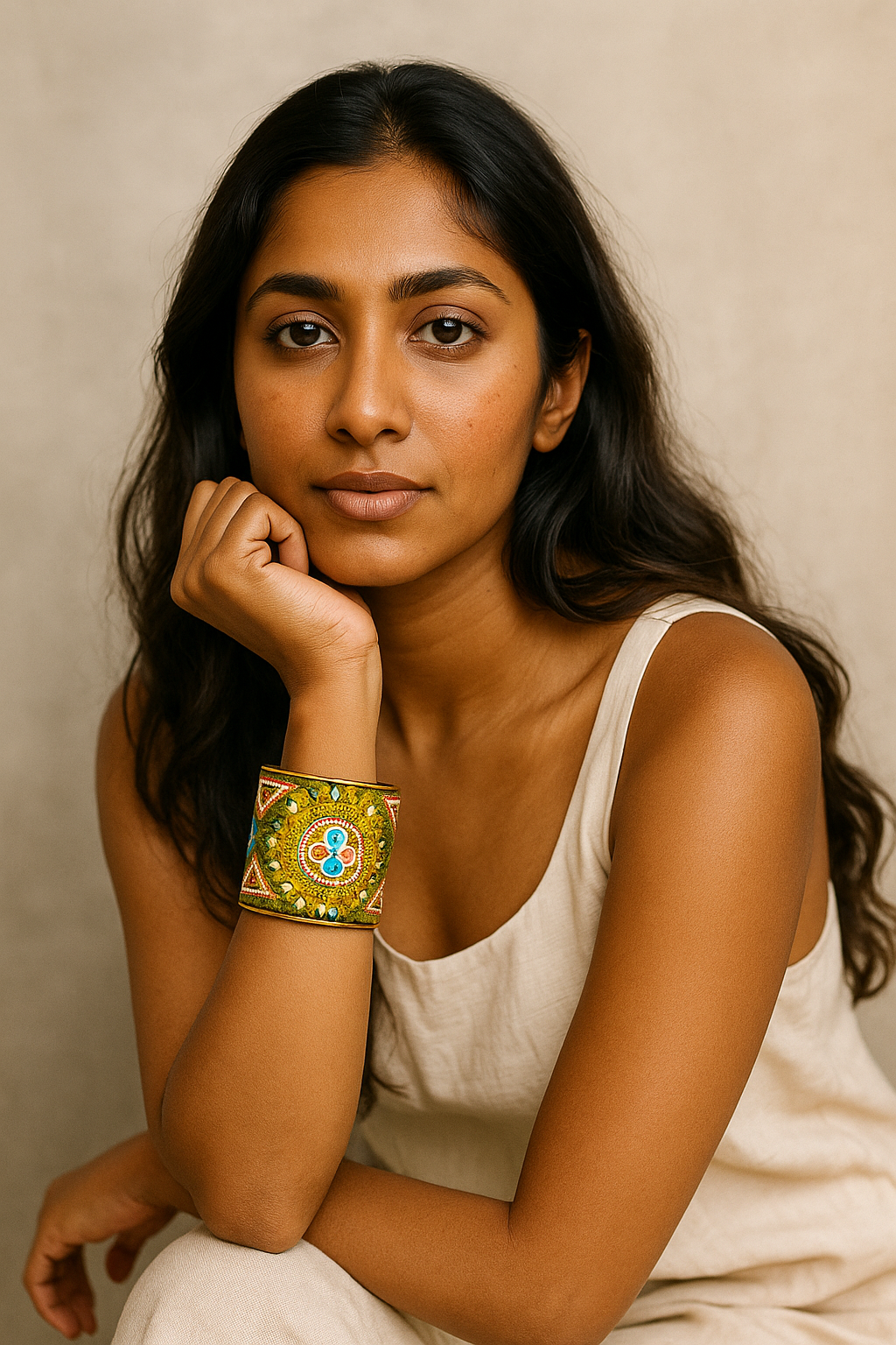 Gabriella - Vintage Multi-Colored Custom Stamped Brass Bracelet Cuff