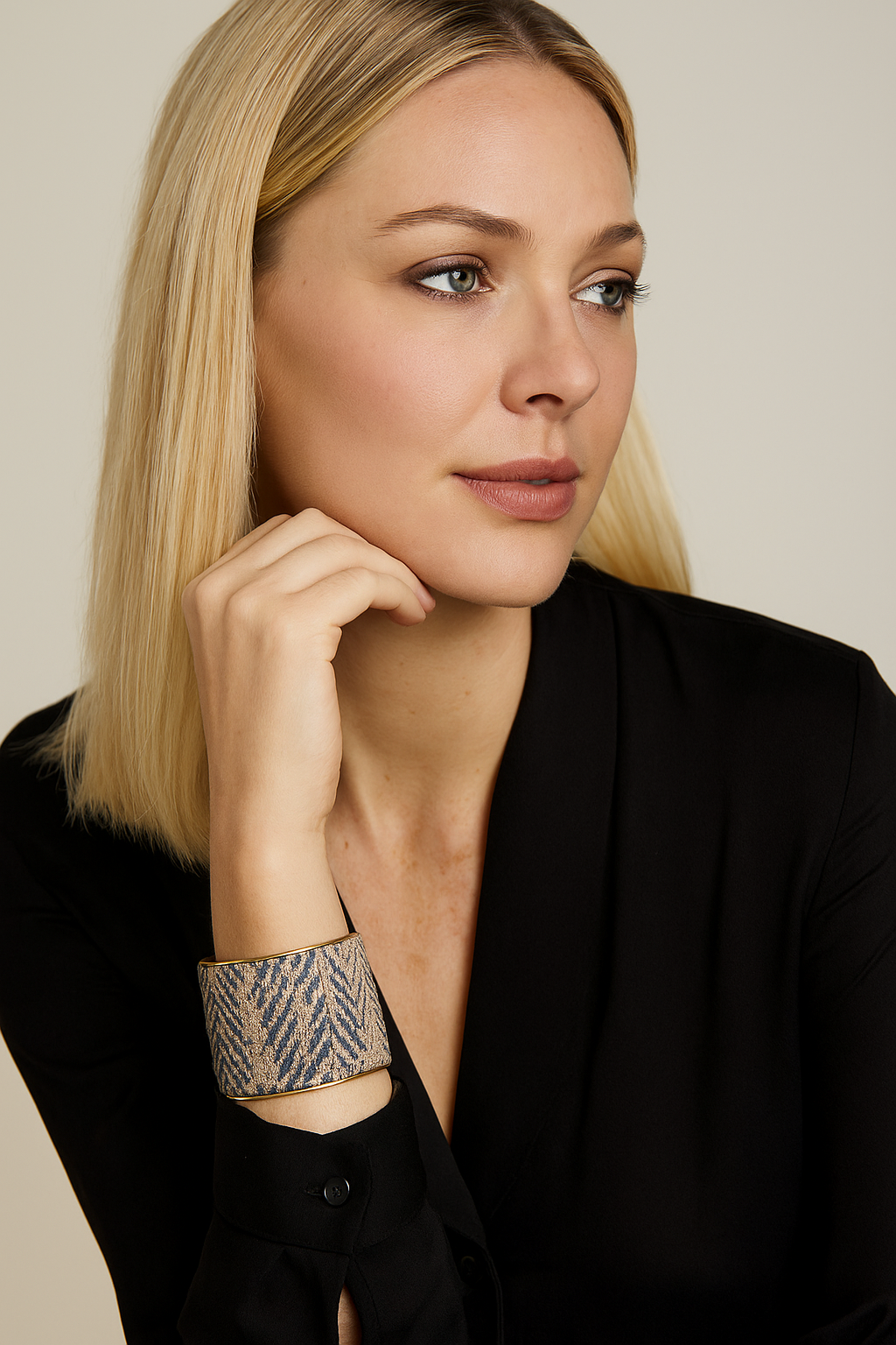 Gianna Fabric Cuff Bracelet | Geometric Navy Woven Statement Cuff