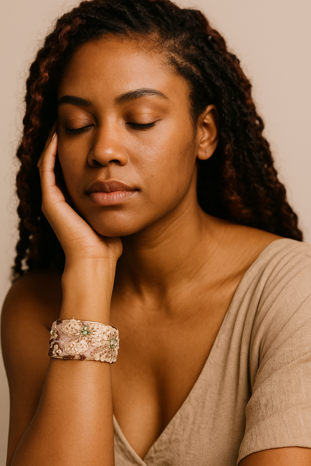 Celeste - Custom Feminine Beaded Floral Embroidered Cuff Bracelet