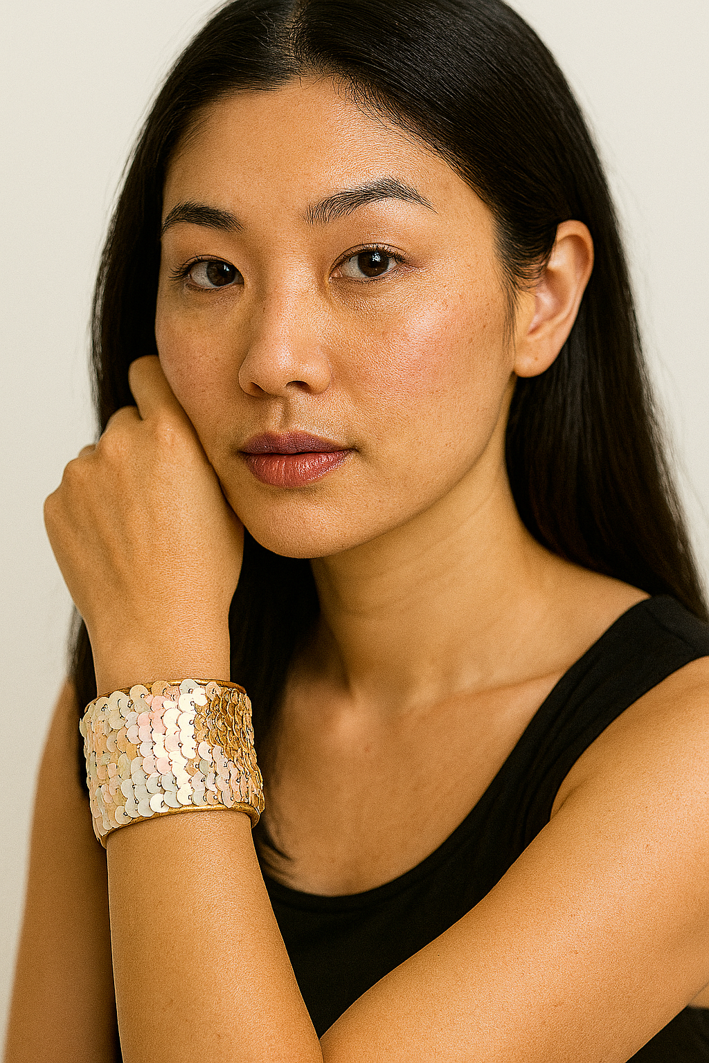 Let Them Eat King Cake Iridescent Sequin Cuff Bracelet