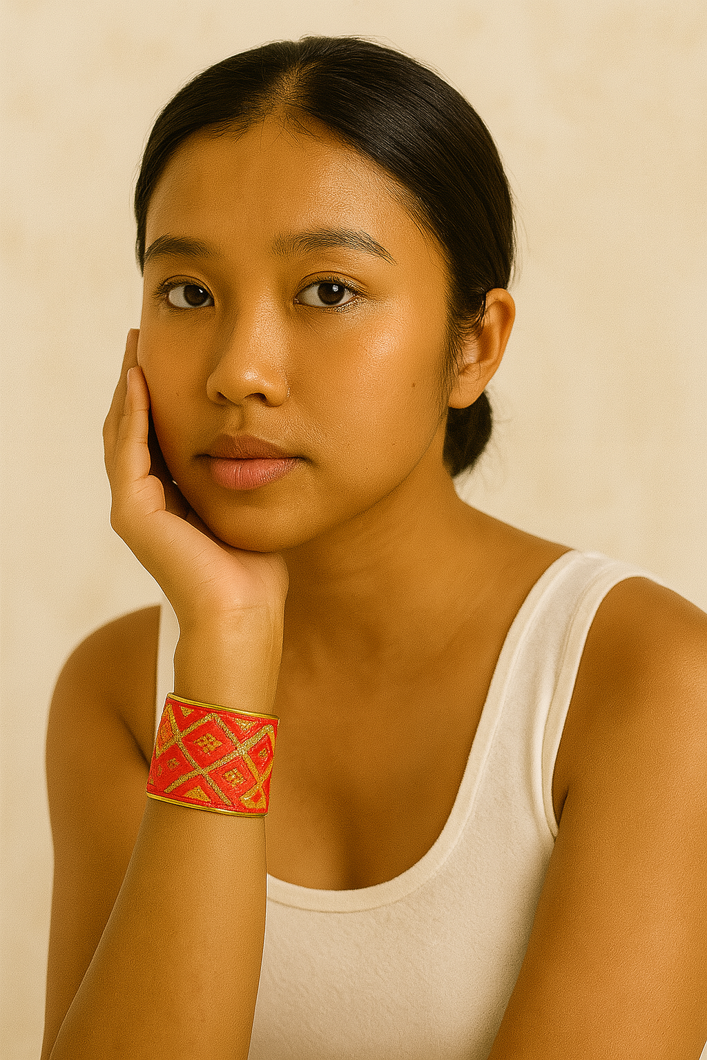 Imaan - Vintage Orange Custom Stamped Brass Bracelet Cuff
