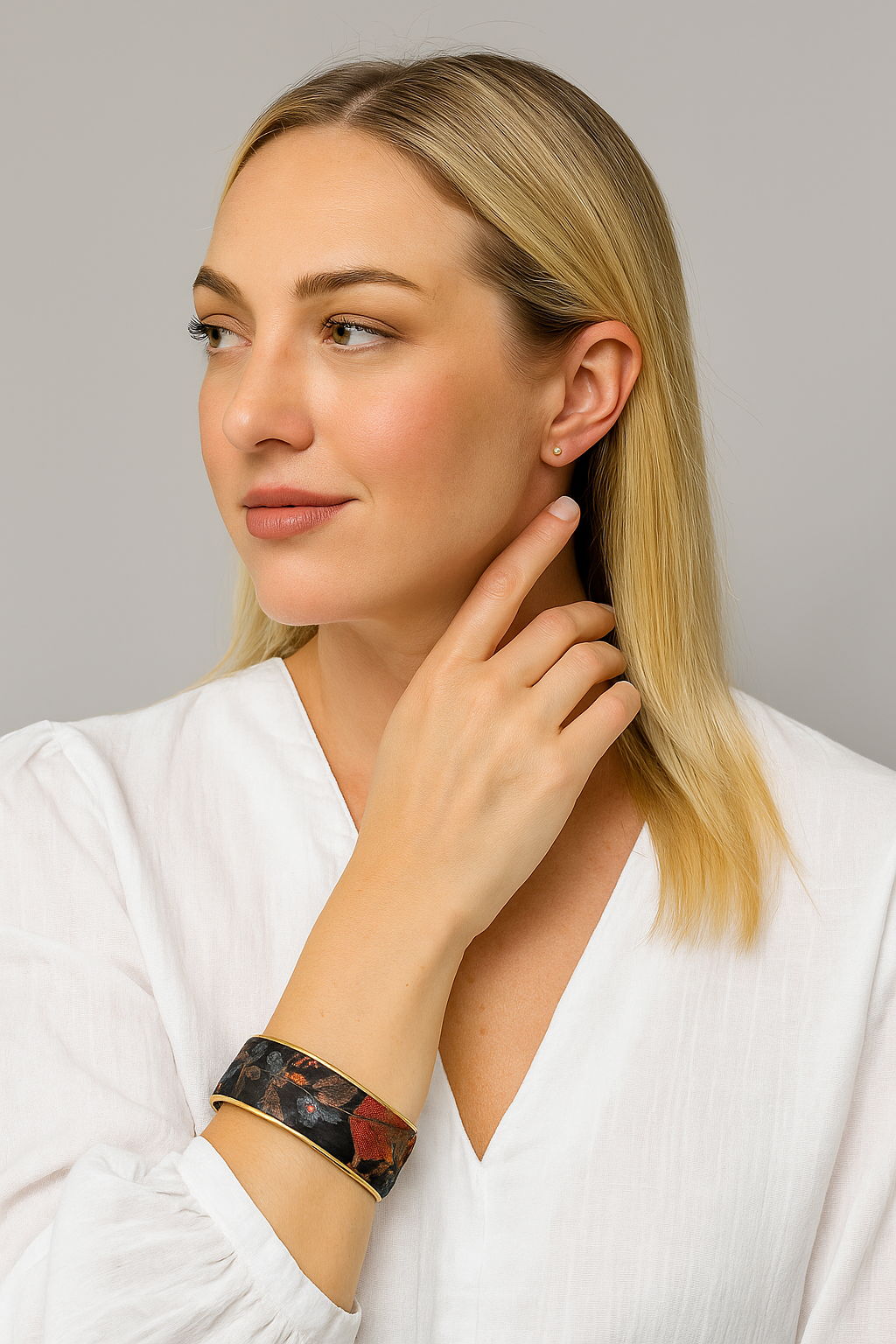 Gensis- Customizable Embroidered Silver and Gold Leaf Cuff Bracelet