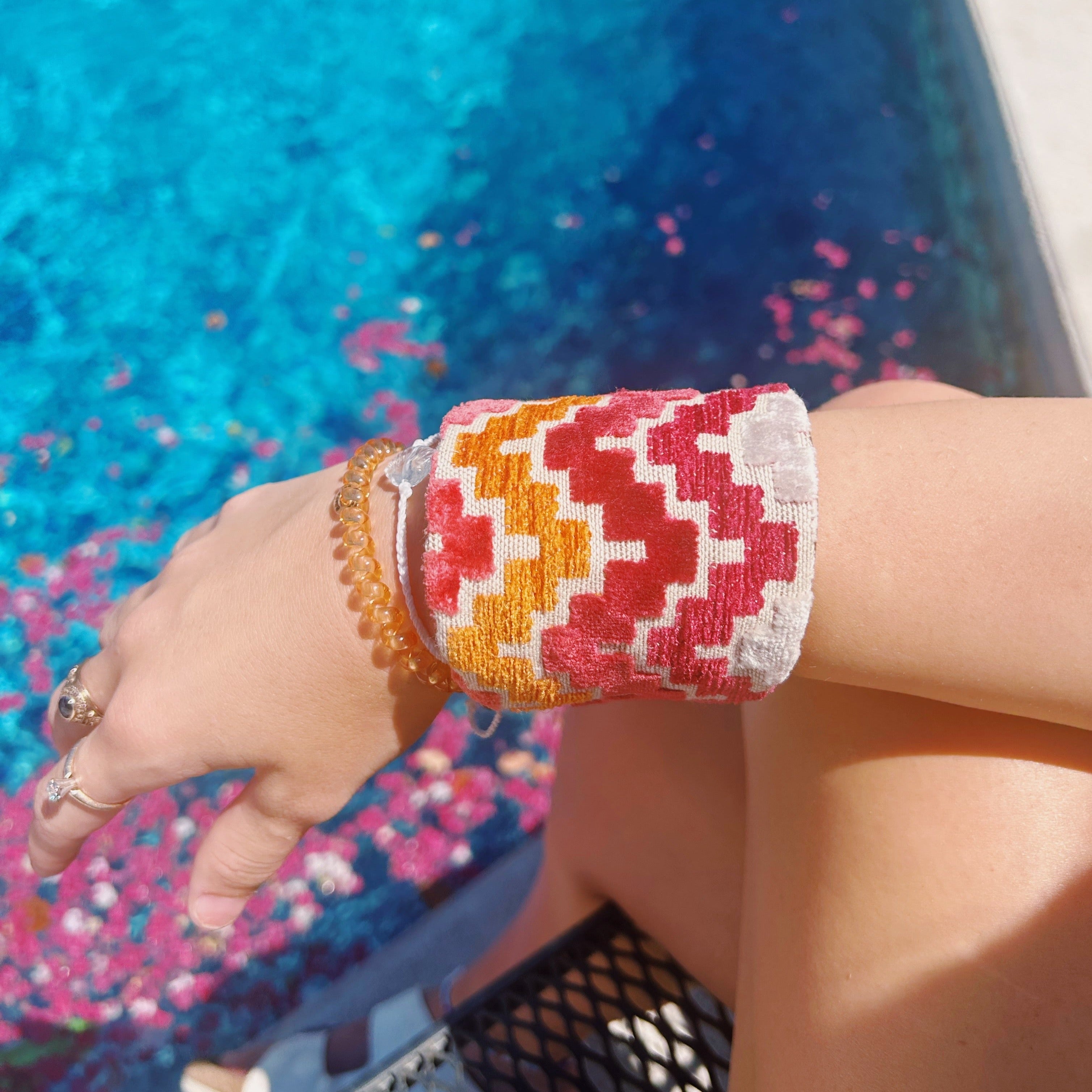 Theta - Custom Stamped Multicolored ZigZag Brass Cuff Bracelet